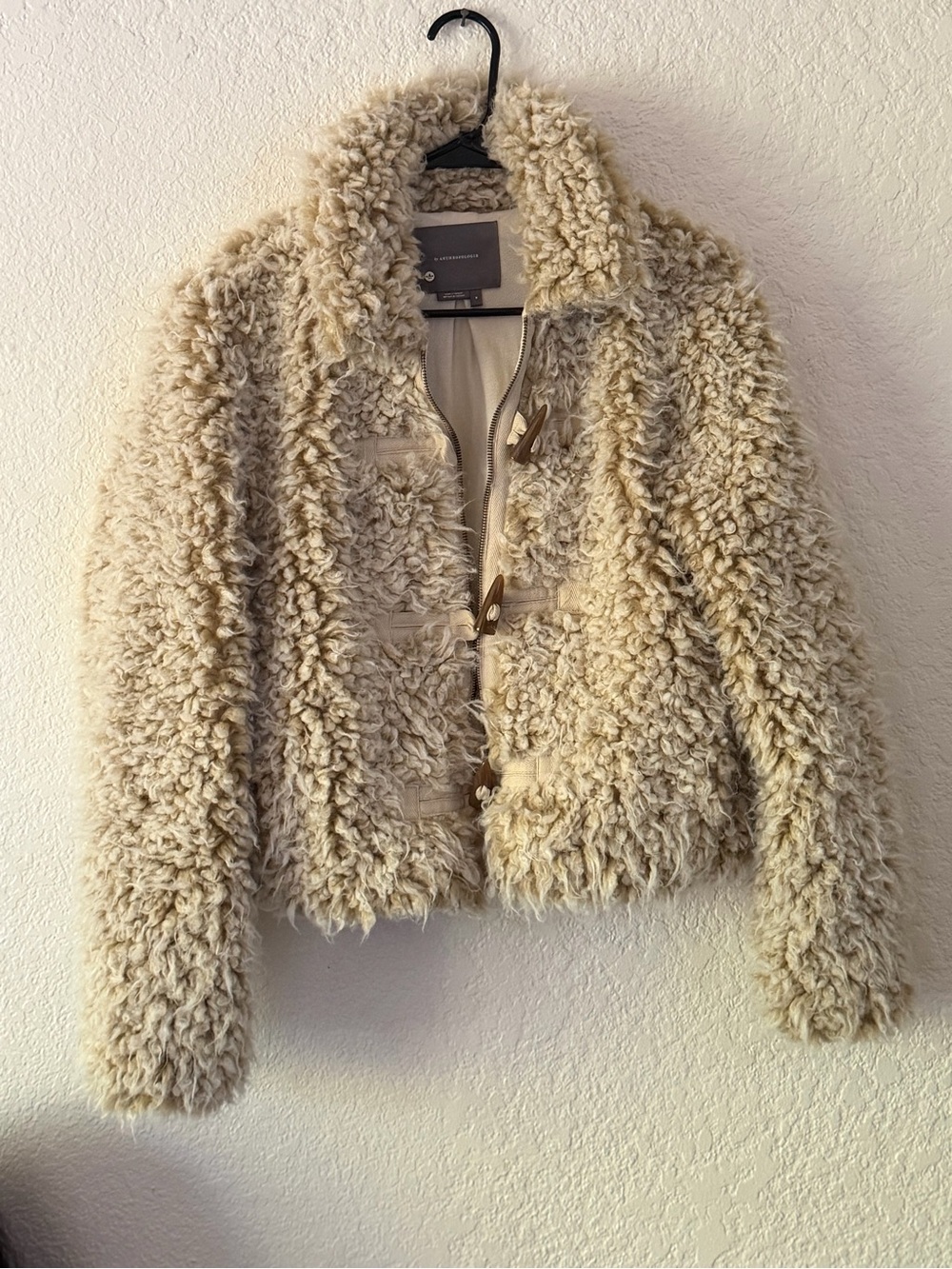 Anthropologie Cream Teddy Faux Shearling Toggle Jacket